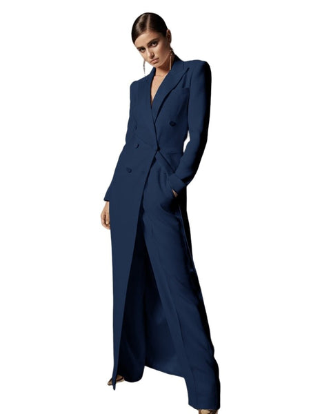 Upscale Double - Breasted MAXI Coat Pant Suit Set - Wigging It Etc