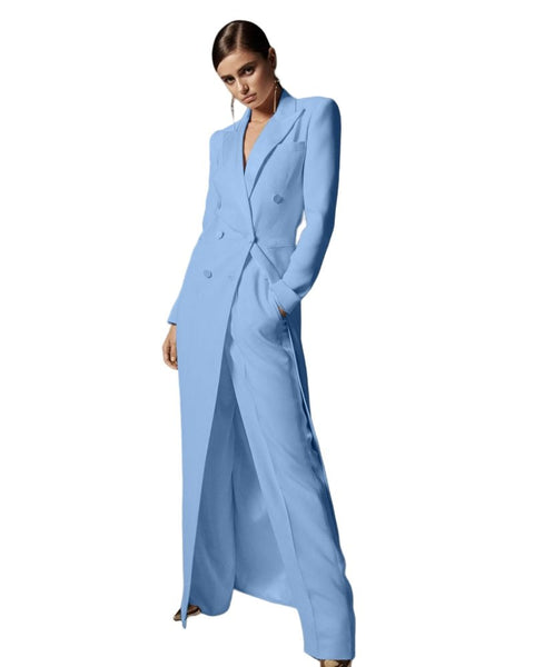Upscale Double - Breasted MAXI Coat Pant Suit Set - Wigging It Etc