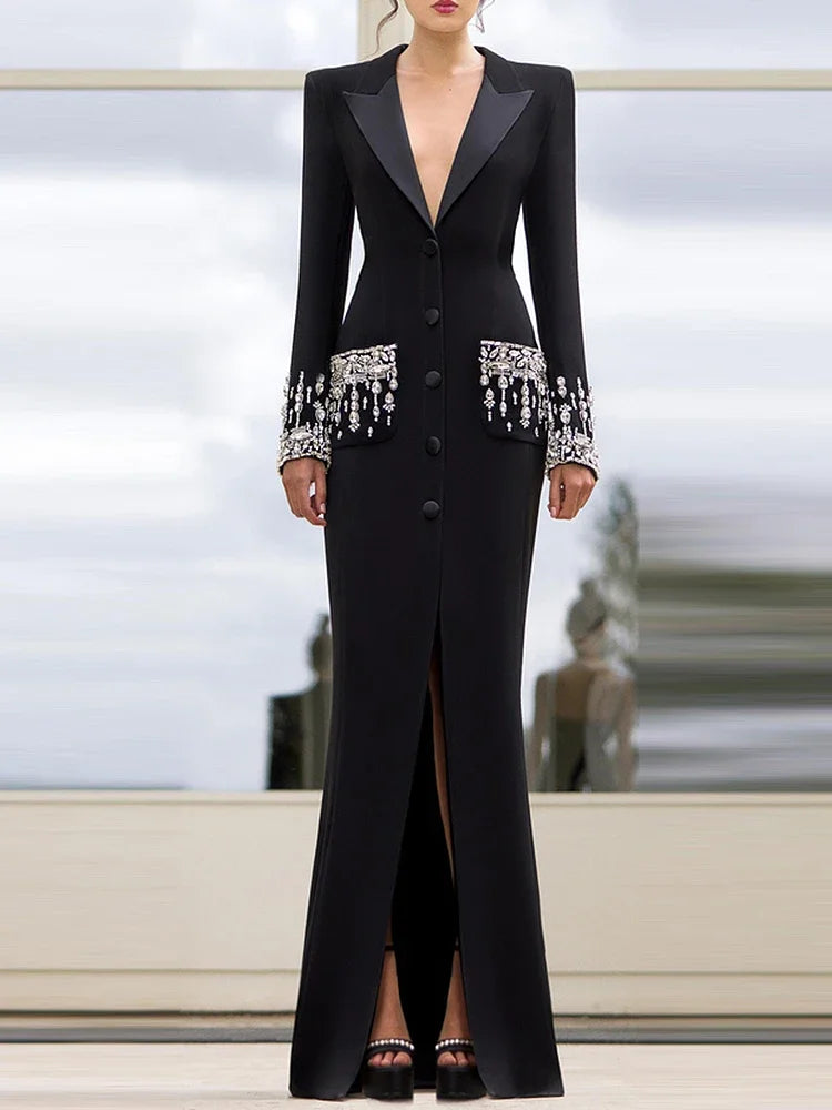 Timeless  High Society Cotton Blend Notched  Mermaid MAXI Gown