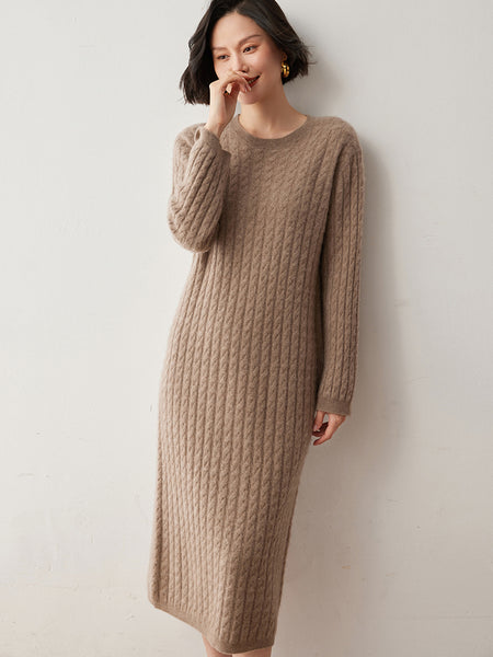 Classic Thick+Fluffy Comfy Cable Knit MAXI Winter Sweater Dress