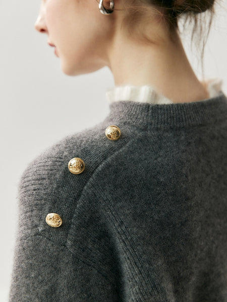 100% Cashmere Vintage Ruched Collar Thick Pullover Sweater