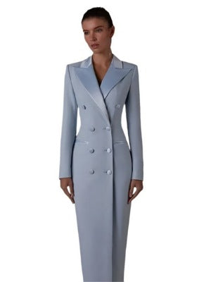 Customizable High Society Notched Double Breasted MAXI Coat Dress