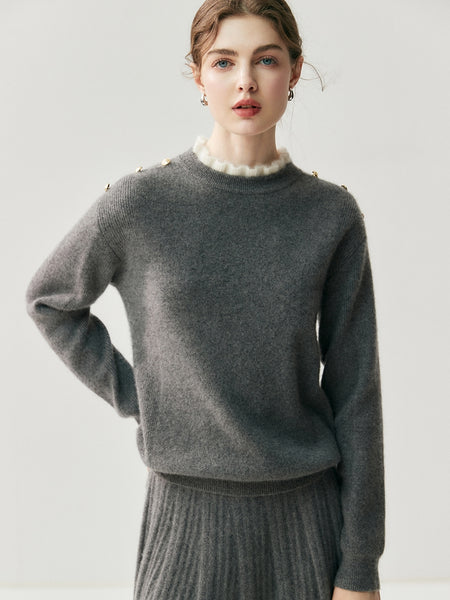 100% Cashmere Vintage Ruched Collar Thick Pullover Sweater