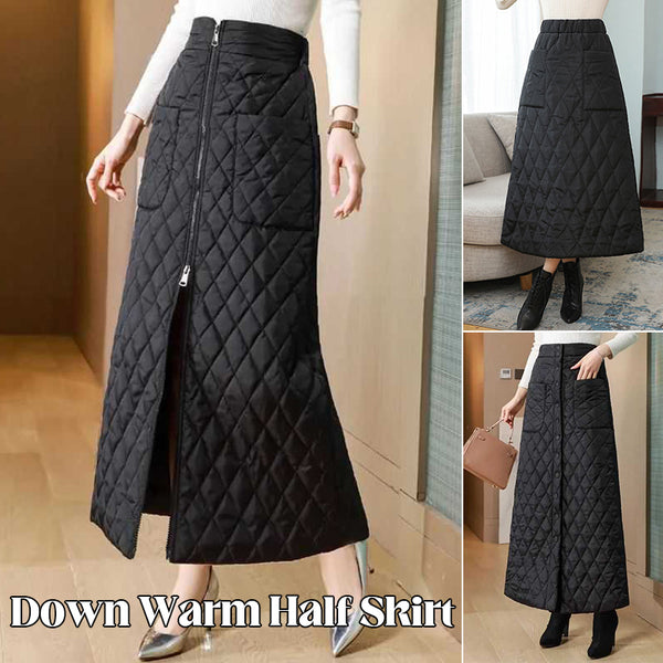 Warm Quilted t Down Cotton Padded Cotton Blend Windproof MAXI Skirt