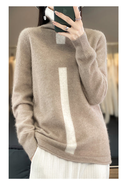 Dainty Ultra Soft 100% Mink Cashmere Color Block Pullover Sweater