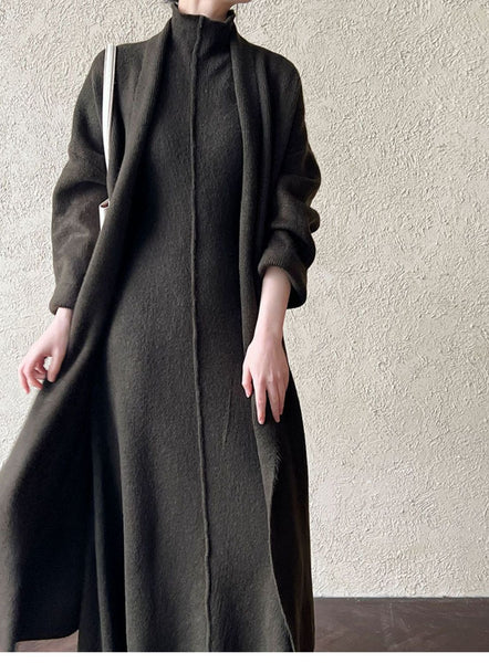 2 Piece Sleek Vintage Cotton Blend Cardigan+ A-Line MAXI Dress Set