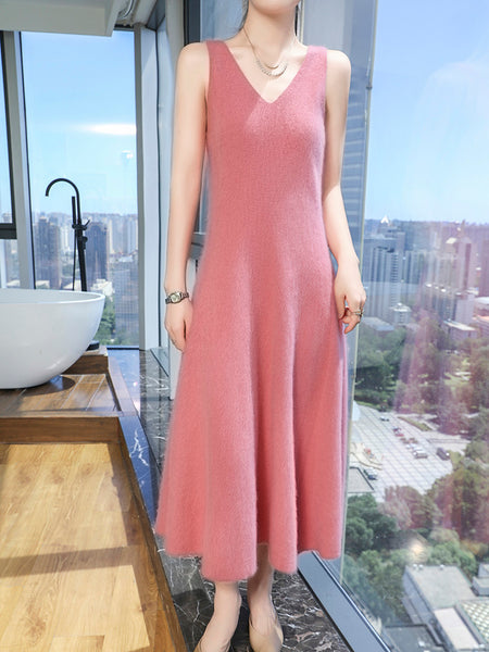 Vintage Plush 100% Mink Cashmere A-Line Dress+Cropped Sweater Set