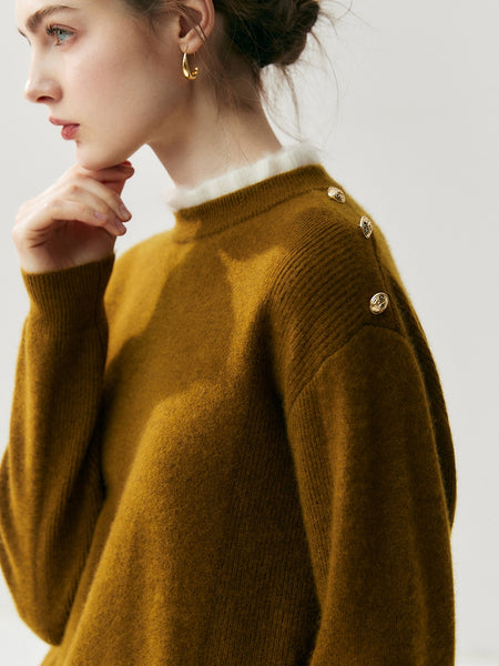 100% Cashmere Vintage Ruched Collar Thick Pullover Sweater