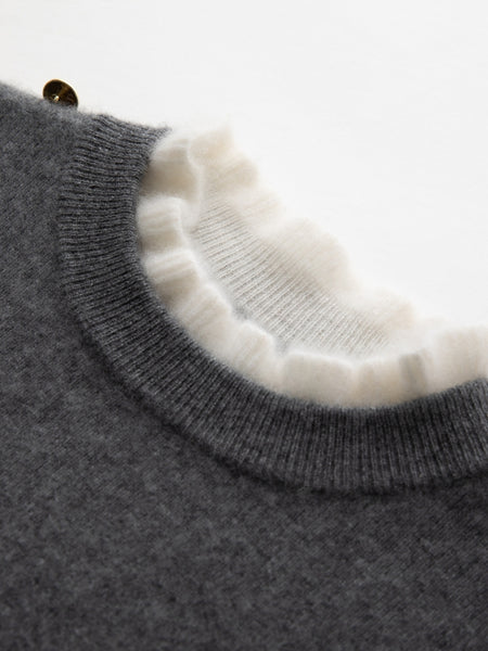 100% Cashmere Vintage Ruched Collar Thick Pullover Sweater