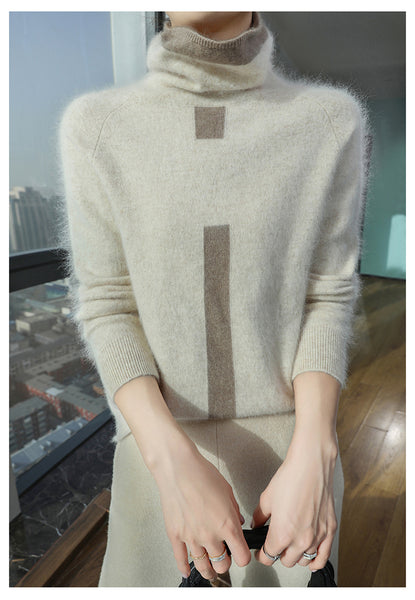 Dainty Ultra Soft 100% Mink Cashmere Color Block Pullover Sweater
