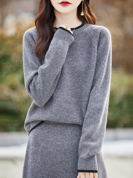 100% Extra Fine 2 Piece Merino Wool Pullover Sweater + MIDI Skirt Set