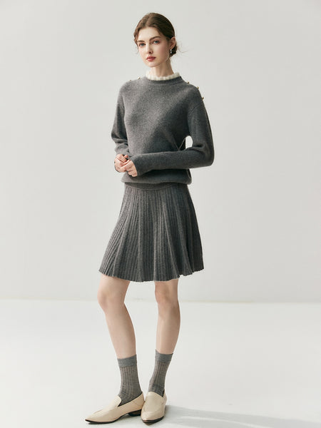 100% Cashmere Vintage Ruched Collar Thick Pullover Sweater