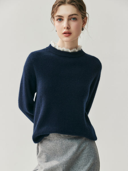 100% Cashmere Vintage Ruched Collar Thick Pullover Sweater