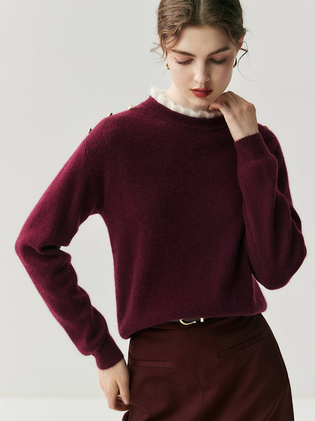 100% Cashmere Vintage Ruched Collar Thick Pullover Sweater