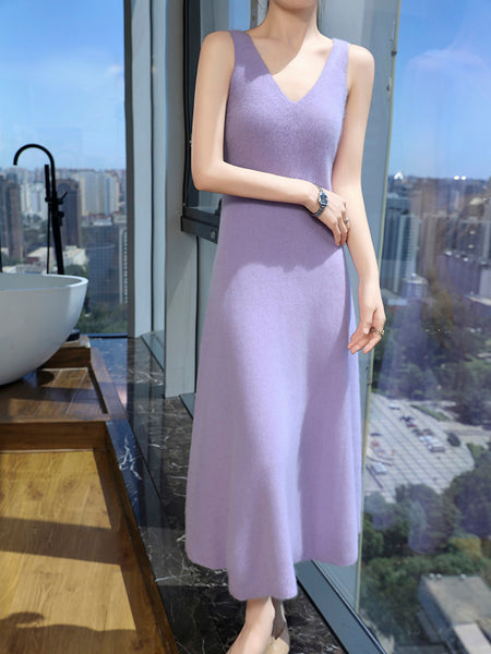 Vintage Plush 100% Mink Cashmere A-Line Dress+Cropped Sweater Set