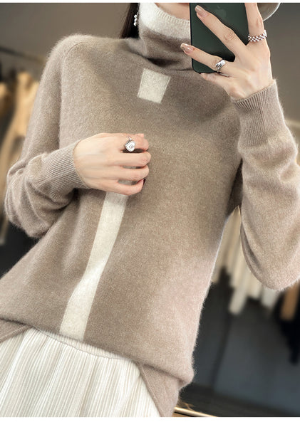 Dainty Ultra Soft 100% Mink Cashmere Color Block Pullover Sweater