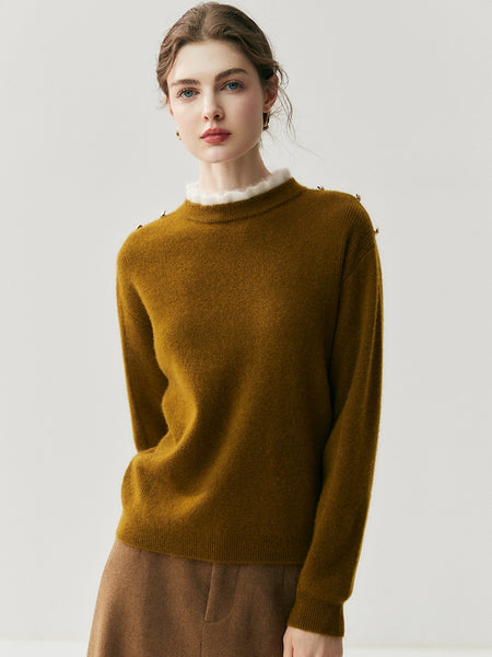 100% Cashmere Vintage Ruched Collar Thick Pullover Sweater