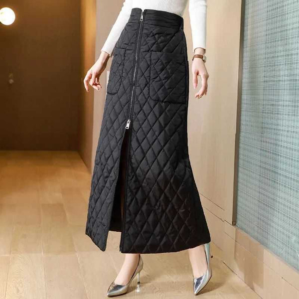 Warm Quilted t Down Cotton Padded Cotton Blend Windproof MAXI Skirt