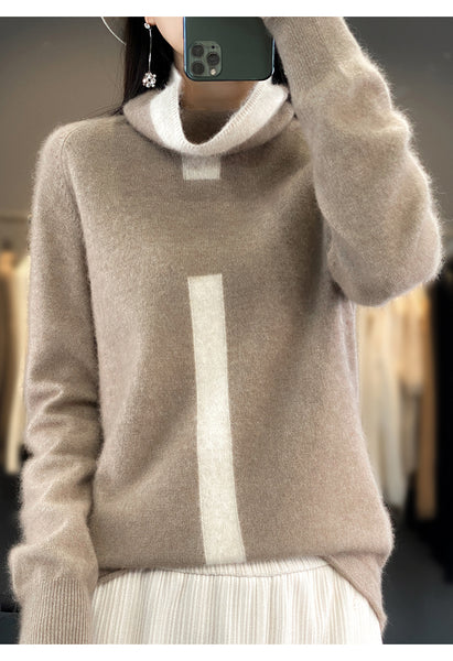 Dainty Ultra Soft 100% Mink Cashmere Color Block Pullover Sweater