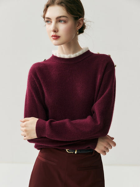 100% Cashmere Vintage Ruched Collar Thick Pullover Sweater