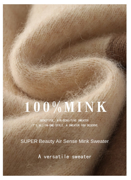 Dainty Ultra Soft 100% Mink Cashmere Color Block Pullover Sweater