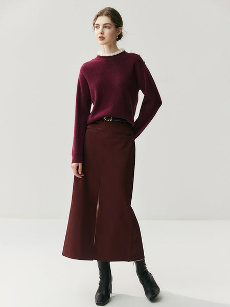 100% Cashmere Vintage Ruched Collar Thick Pullover Sweater