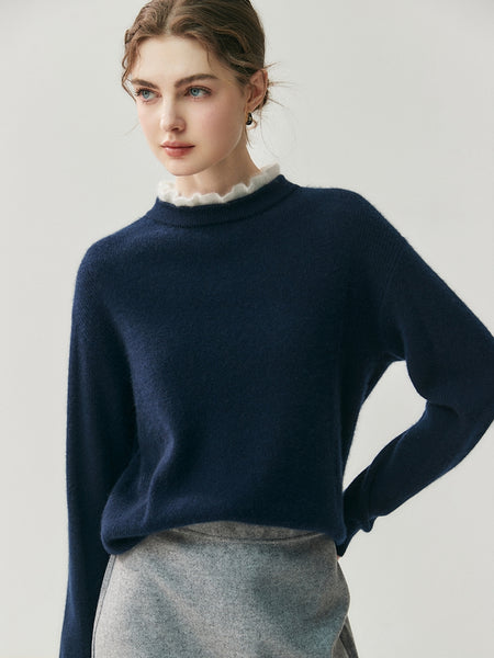 100% Cashmere Vintage Ruched Collar Thick Pullover Sweater