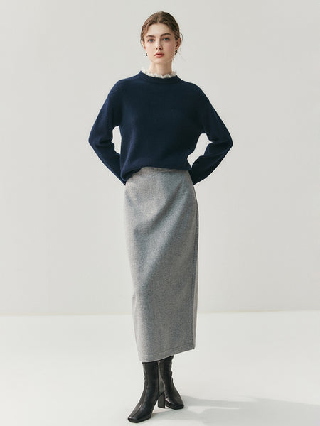 100% Cashmere Vintage Ruched Collar Thick Pullover Sweater