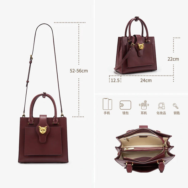 Upscale 100% Genuine Leather Large Multi-Compartment Handheld Crossbody Bag