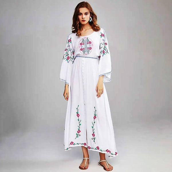 Retro Batwing-Sleeved Embroidered Bohemian MAXI Dress