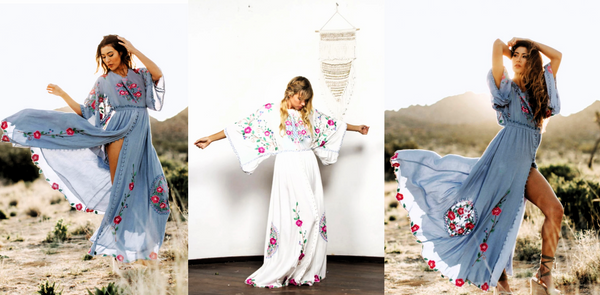 Retro Batwing-Sleeved Embroidered Bohemian MAXI Dress