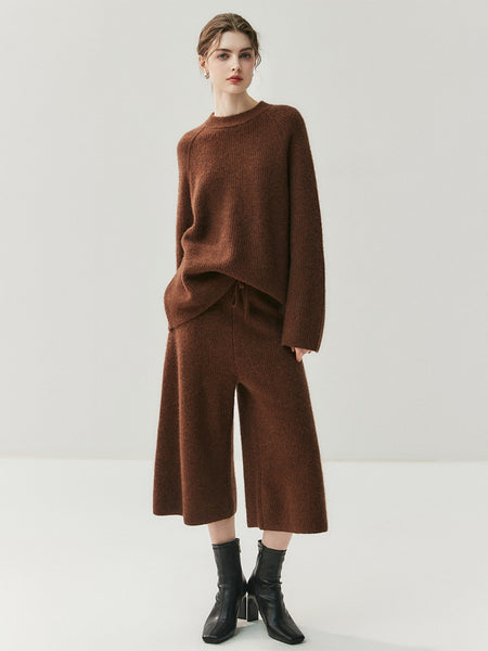 3 Piece 100% Cashmere British Minimalist Sweater+Palazzo Pants+Hat Set