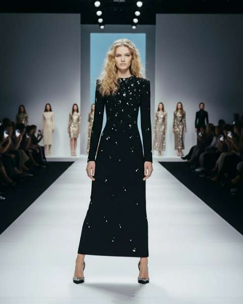 Vintage Regal Rhinestone Embellished Cotton MAXI Party Gown