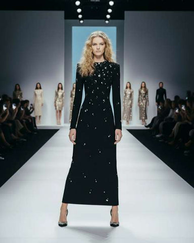 Vintage Regal Rhinestone Embellished Cotton MAXI Party Gown