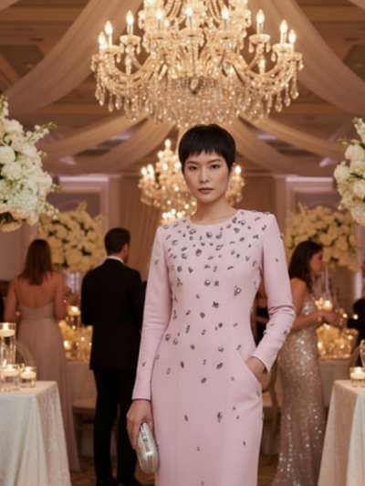 Vintage Regal Rhinestone Embellished Cotton MAXI Party Gown