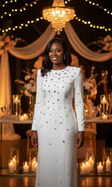 Vintage Regal Rhinestone Embellished Cotton MAXI Party Gown