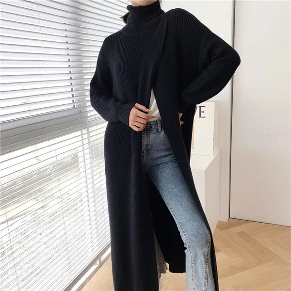 Vintage Cotton Blend Pullover Turtleneck Knit MAXI Dress