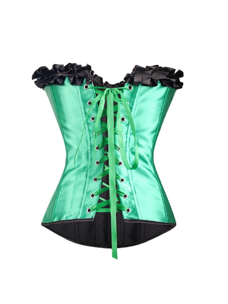 Sexy Ruffled Gothic Lace-Up Plastic-Boned Overbust *Corselette