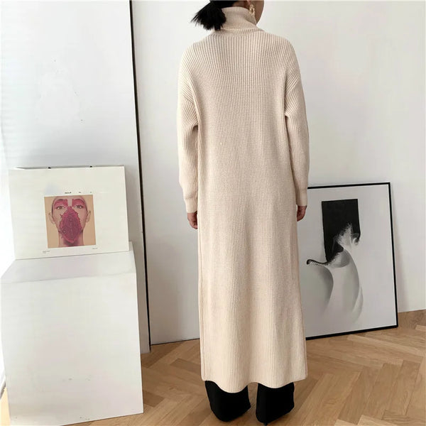 Vintage Cotton Blend Pullover Turtleneck Knit MAXI Dress