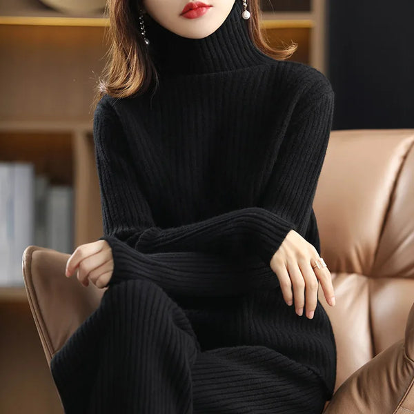 100% Wool Wide-Ribbed Sweater + Palazzo Pants Set