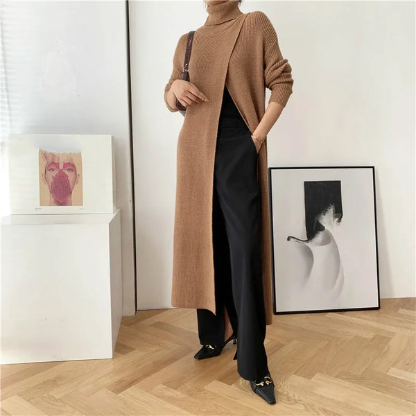 Vintage Cotton Blend Pullover Turtleneck Knit MAXI Dress