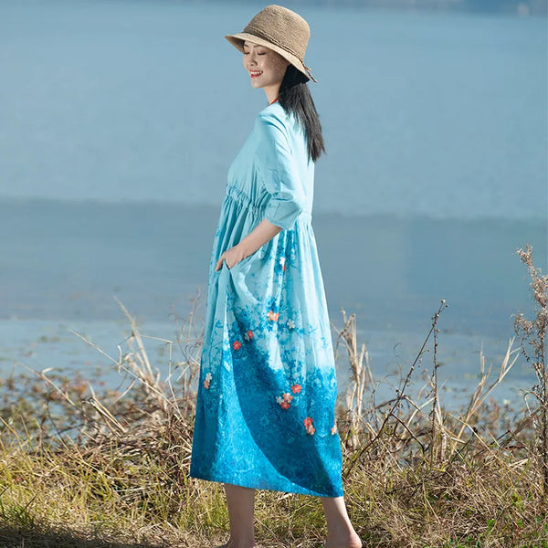 Roomy Bohemian Cotton Linen Printed Dress