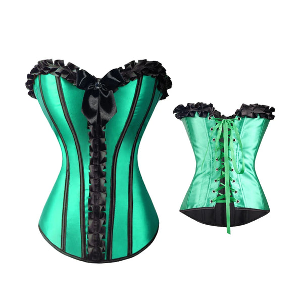 Sexy Ruffled Gothic Lace-Up Plastic-Boned Overbust *Corselette