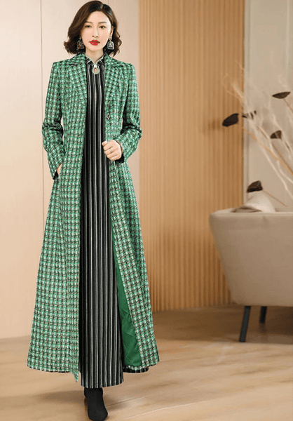 Classic Sleek English Style Wool Blend Single Breasted Tweed Coat - Wigging It Etc