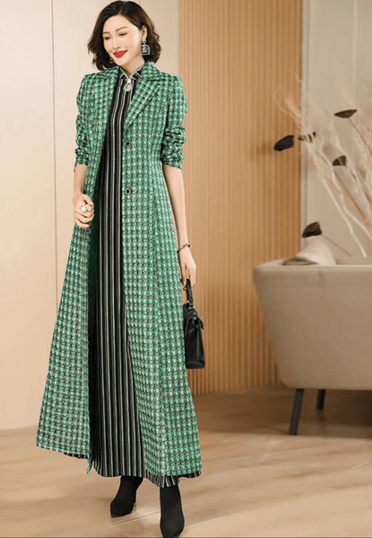 Classic Sleek English Style Wool Blend Single Breasted Tweed Coat - Wigging It Etc