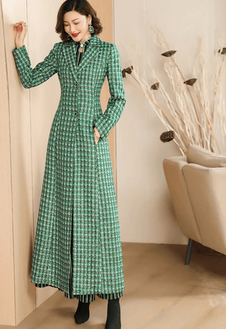 Classic Sleek English Style Wool Blend Single Breasted Tweed Coat - Wigging It Etc