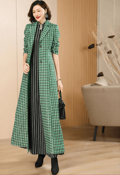 Classic Sleek English Style Wool Blend Single Breasted Tweed Coat - Wigging It Etc
