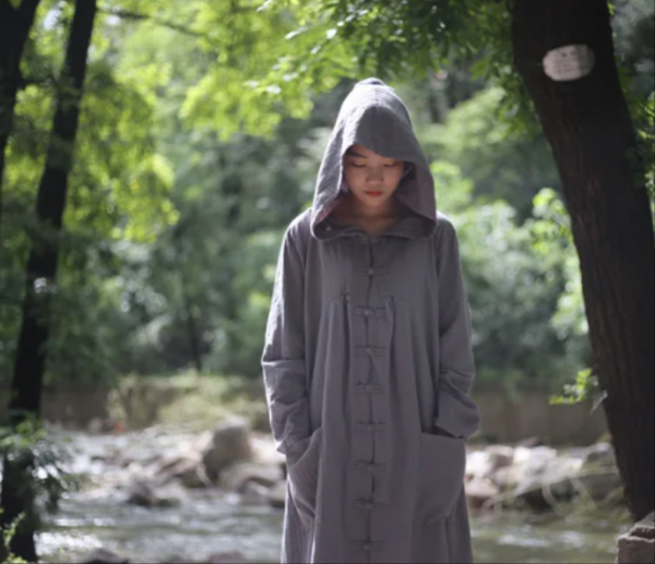 Mysterious Cotton Linen Hooded Full Length Trenchcoat