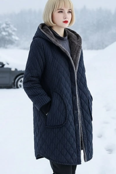 Thick Full Size Super Warm Hooded Cotton Blend Quilted Winter Parka