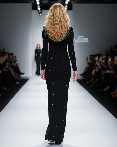 Vintage Regal Rhinestone Embellished Cotton MAXI Party Gown